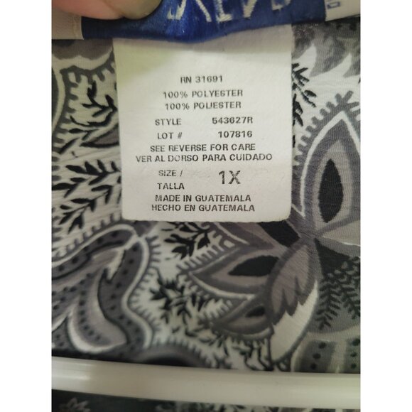 Donkenny Womens  Shirt 1X Black White Paisley Patchwork Button-Up 100% Polyester - Picture 4 of 9